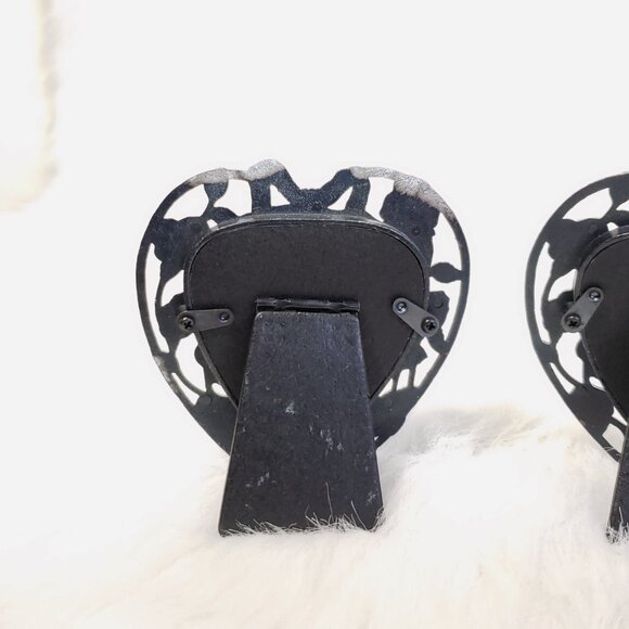 Vtg SET 2 Ornate Victorian Heart Photo 2x3" Picture Frame 4" Pewter Silver Metal - Picture 5 of 8
